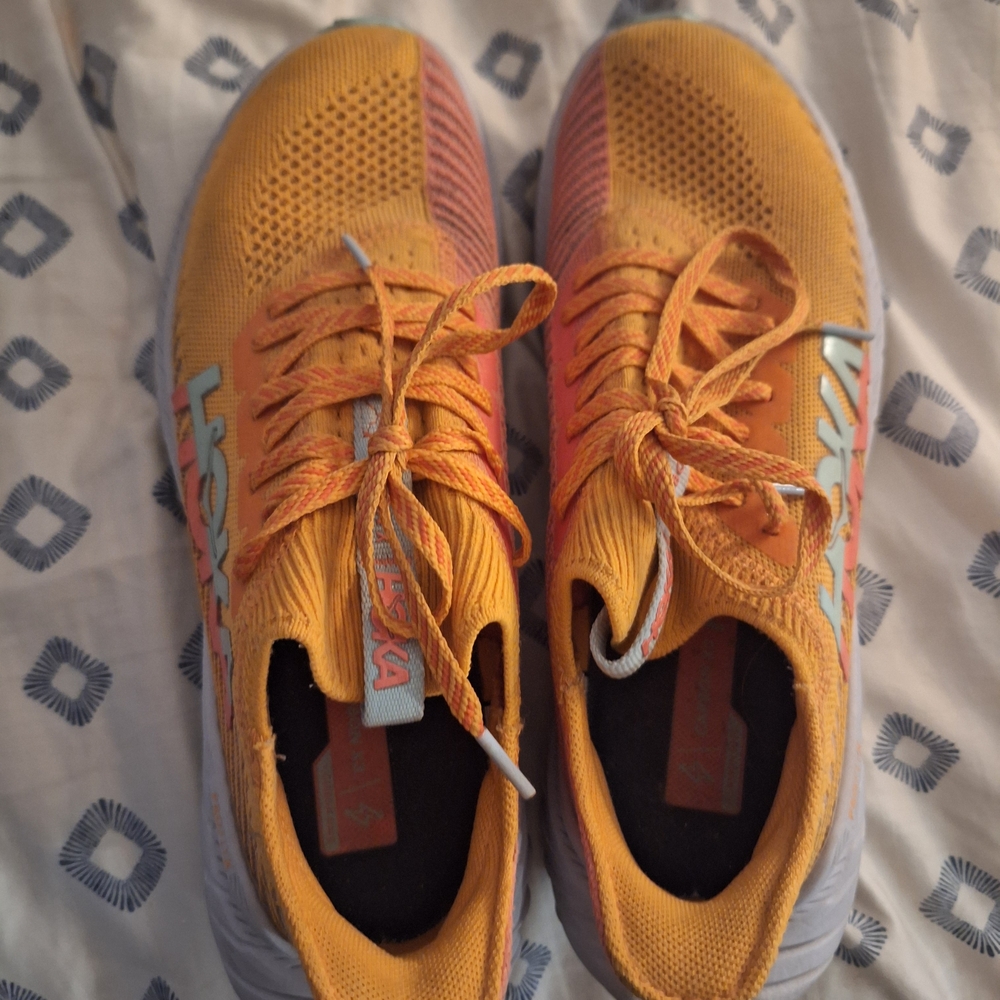 Hoka Orange and Pink Athletic Running Shoes